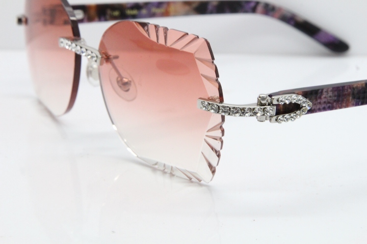 Cartier Rimless T8200762 Big Diamond Purple Aztec Arms Sunglasses In Gold Pink Lens