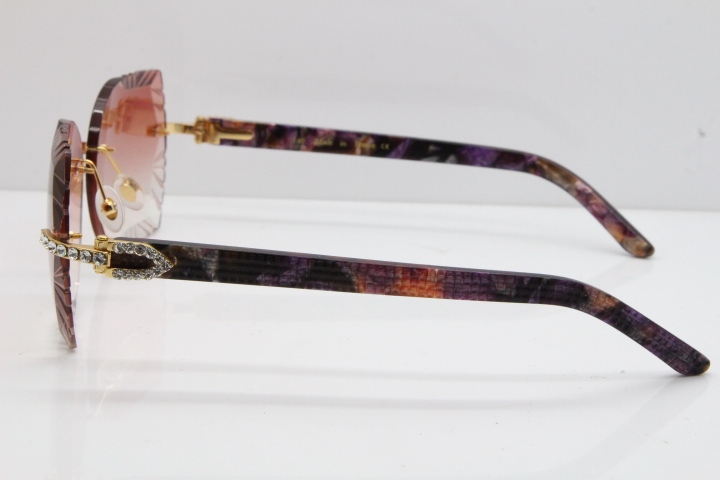 Cartier Rimless T8200762 Big Diamond Purple Aztec Arms Sunglasses In Gold Pink Lens