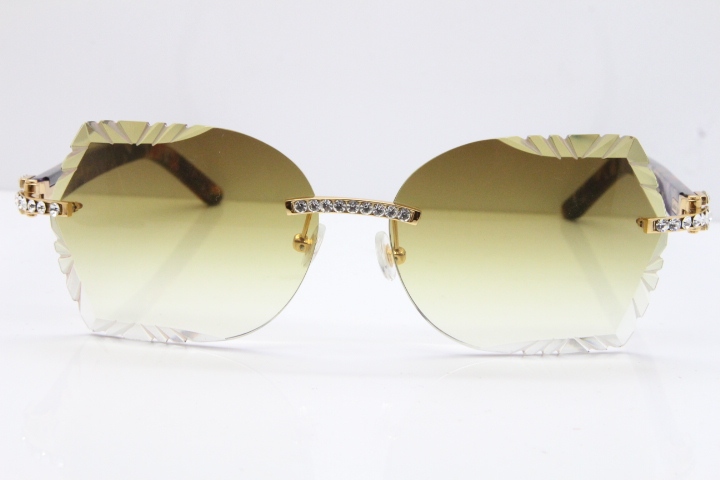 Cartier Rimless T8200762 Big Diamond Purple Aztec Arms Sunglasses In Gold Brown Lens