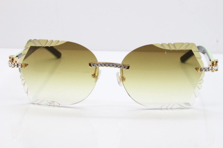 Cartier Rimless T8200762 Big Diamond Black Inside Green Aztec Arms Sunglasses In Gold Brown Lens 