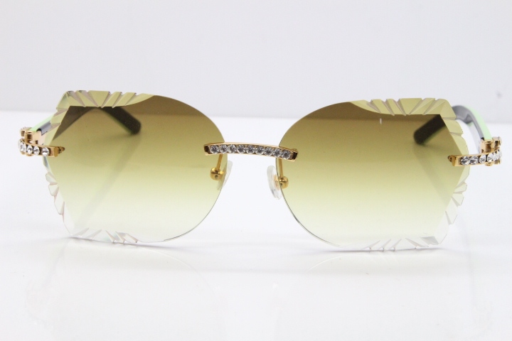 Cartier Rimless T8200762 Big Diamond Black Inside Green Aztec Arms Sunglasses In Gold Brown Lens 