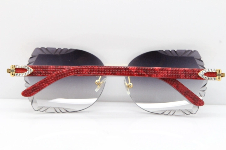 Cartier Rimless T8200762 Big Diamond Marble Red Aztec Arms Sunglasses In Gold Gray Lens