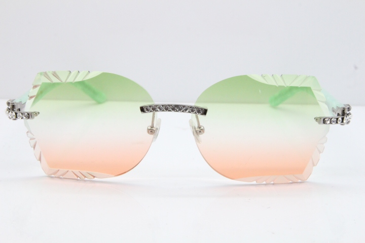 Cartier Rimless T8200762 Big Diamond Marble Green Aztec Arms Sunglasses In Gold Green Brown Lens