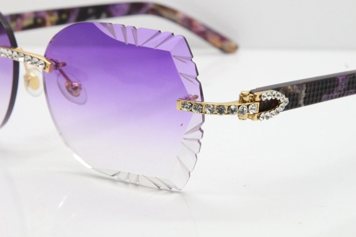 Cartier Rimless T8200762 Big Diamond Purple Aztec Arms Sunglasses In Gold Purple Lens