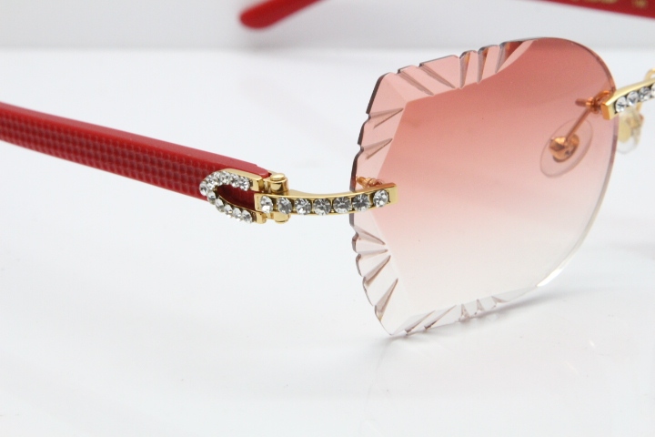 Cartier Rimless T8200762 Big Diamond Red Aztec Arms Sunglasses In Gold Pink Lens