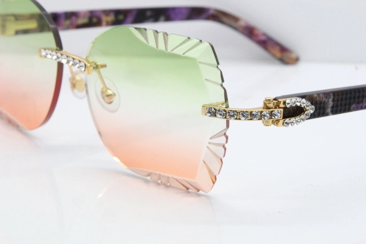 Cartier Rimless T8200762 Big Diamond Purple Aztec Arms Sunglasses In Gold Green Brown Lens