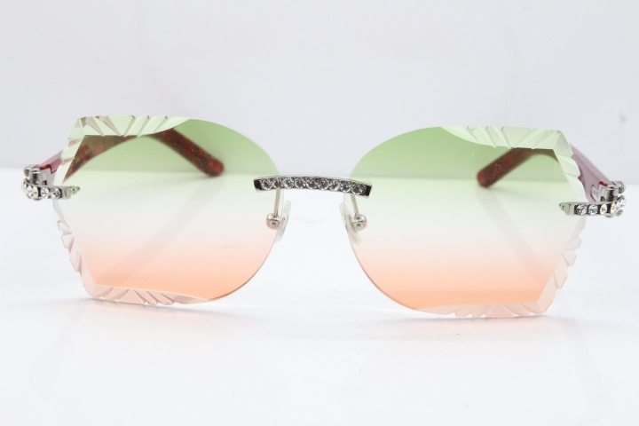 Cartier Rimless T8200762 Big Diamond Marble Red Aztec Arms Sunglasses In Gold Green Brown Lens