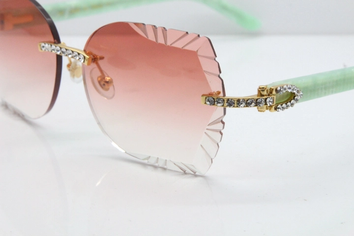 Cartier Rimless T8200762 Big Diamond Marble Green Aztec Arms Sunglasses In Gold Pink Lens