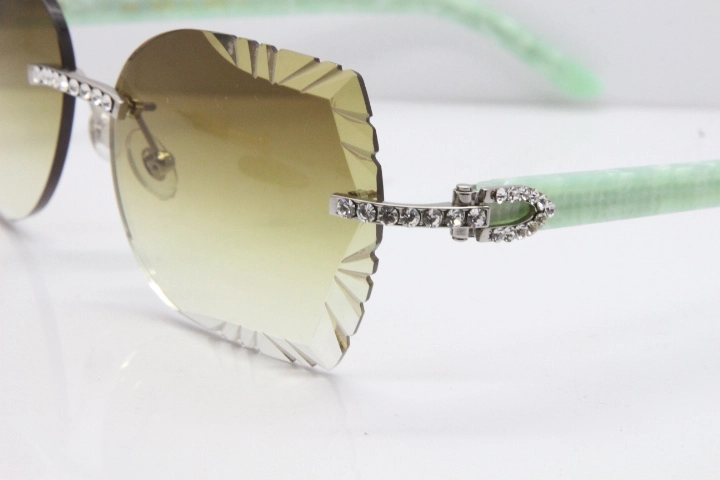 Cartier Rimless T8200762 Big Diamond Marble Green Aztec Arms Sunglasses In Gold Pink Lens