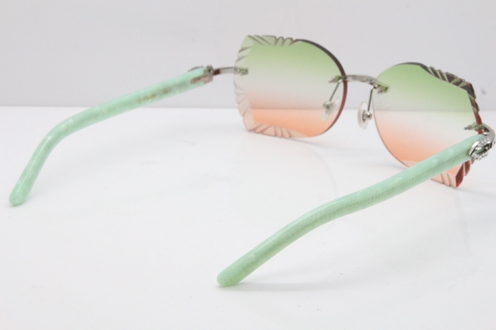 Cartier Rimless T8200762 Big Diamond Marble Green Aztec Arms Sunglasses In Gold Green Brown Lens