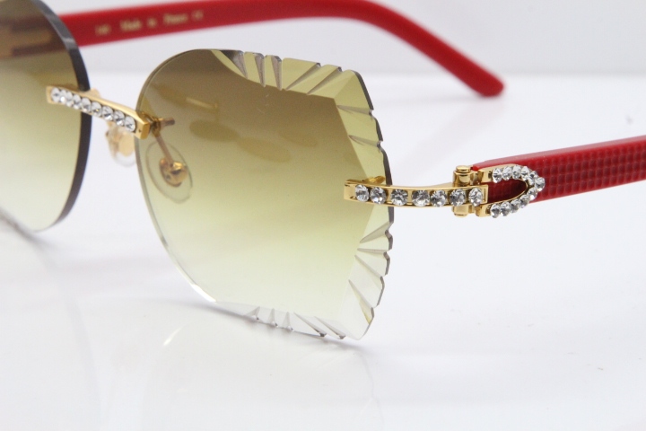 Cartier Rimless T8200762 Big Diamond Red Aztec Arms Sunglasses In Gold Brown Lens