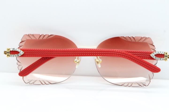 Cartier Rimless T8200762 Big Diamond Red Aztec Arms Sunglasses In Gold Pink Lens