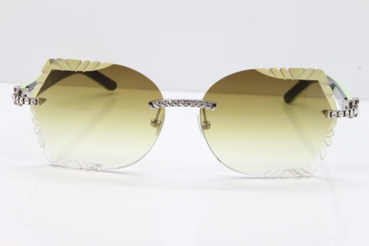 Cartier Rimless T8200762 Big Diamond Black Inside Green Aztec Arms Sunglasses In Gold Brown Lens 