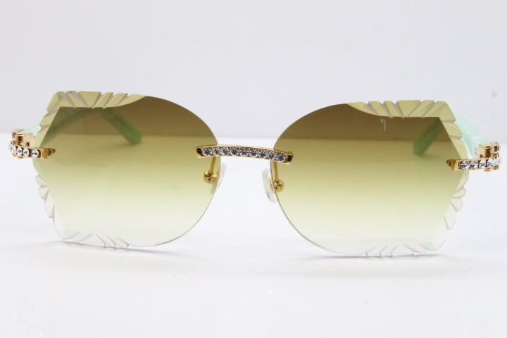 Cartier Rimless T8200762 Big Diamond Marble Green Aztec Arms Sunglasses In Gold Pink Lens