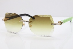 Cartier Rimless T8200762 Big Diamond Black Inside Green Aztec Arms Sunglasses In Gold Brown Lens 