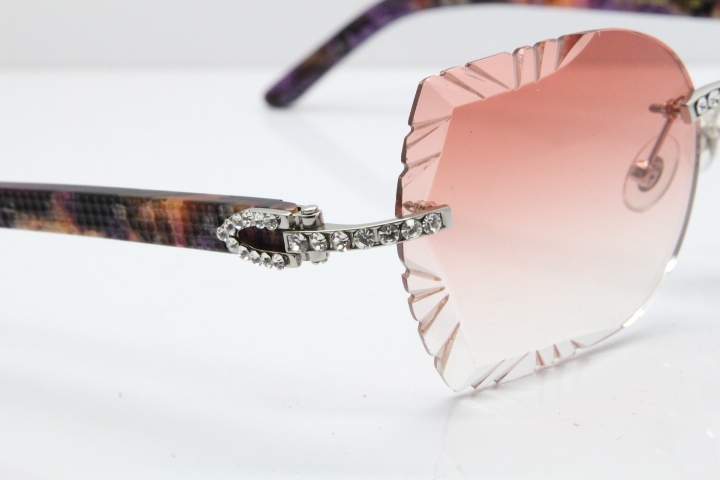 Cartier Rimless T8200762 Big Diamond Purple Aztec Arms Sunglasses In Gold Pink Lens