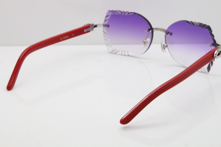 Cartier Rimless T8200762 Big Diamond Red Aztec Arms Sunglasses In Gold Purple Lens