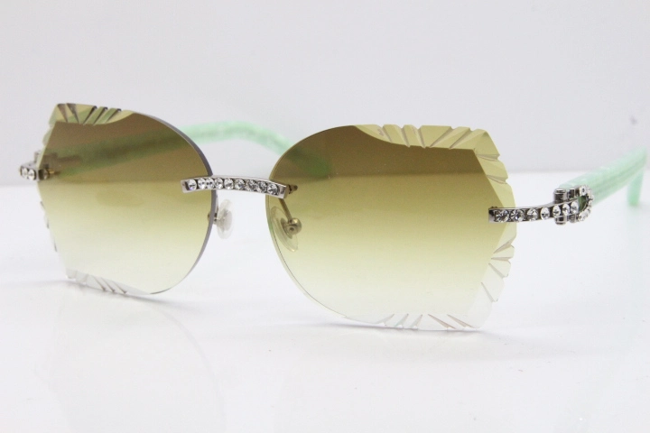 Cartier Rimless T8200762 Big Diamond Marble Green Aztec Arms Sunglasses In Gold Pink Lens