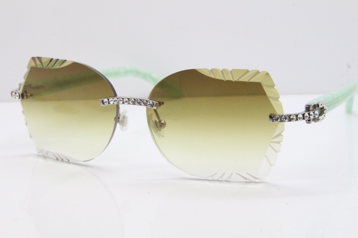 Cartier Rimless T8200762 Big Diamond Marble Green Aztec Arms Sunglasses In Gold Pink Lens