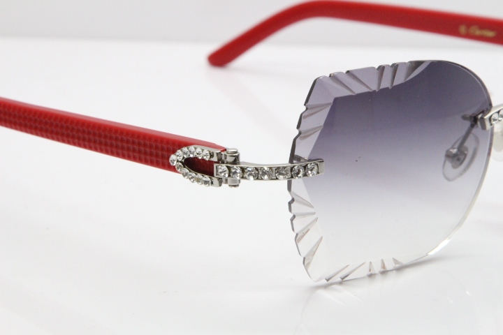 Cartier Rimless T8200762 Big Diamond Red Aztec Arms Sunglasses In Gold Gray Lens