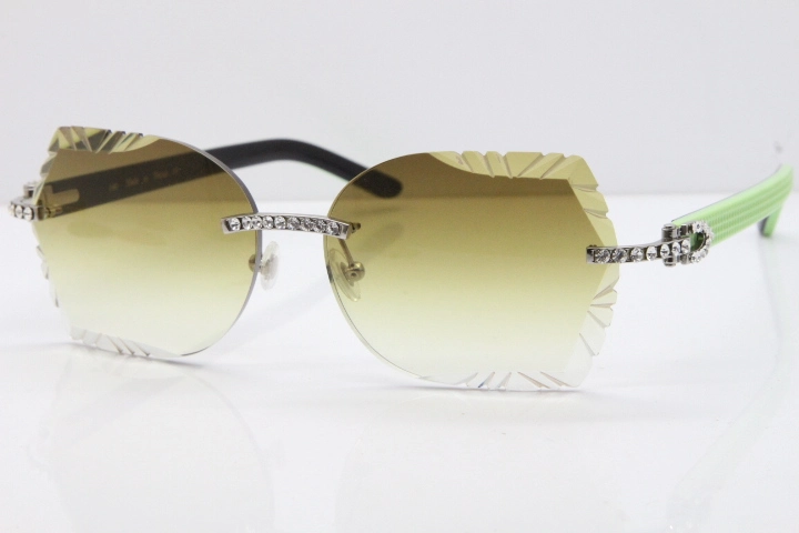 Cartier Rimless T8200762 Big Diamond Black Inside Green Aztec Arms Sunglasses In Gold Brown Lens 