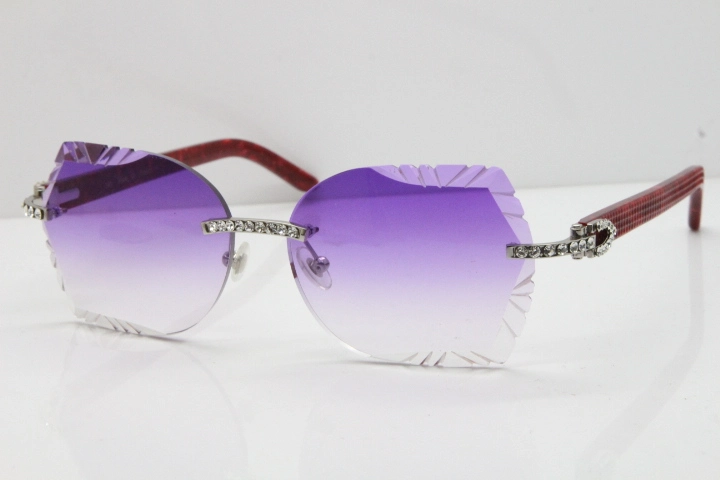 Cartier Rimless T8200762 Big Diamond Marble Red Aztec Arms Sunglasses In Gold Purple Lens