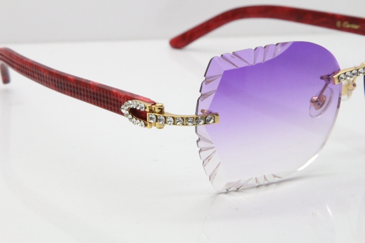 Cartier Rimless T8200762 Big Diamond Marble Red Aztec Arms Sunglasses In Gold Purple Lens