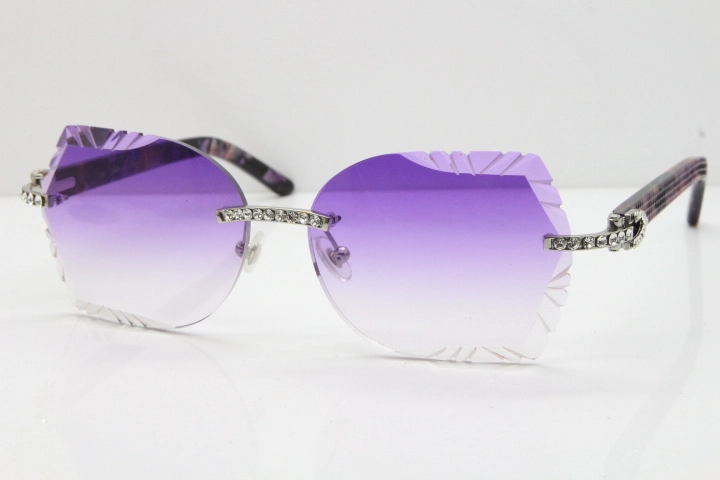 Cartier Rimless T8200762 Big Diamond Purple Aztec Arms Sunglasses In Gold Purple Lens