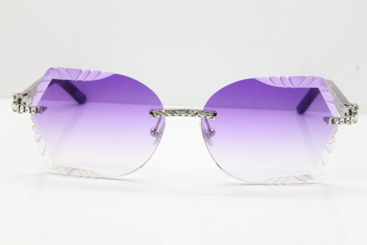 Cartier Rimless T8200762 Big Diamond Purple Aztec Arms Sunglasses In Gold Purple Lens