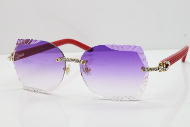 Cartier Rimless T8200762 Big Diamond Red Aztec Arms Sunglasses In Gold Purple Lens