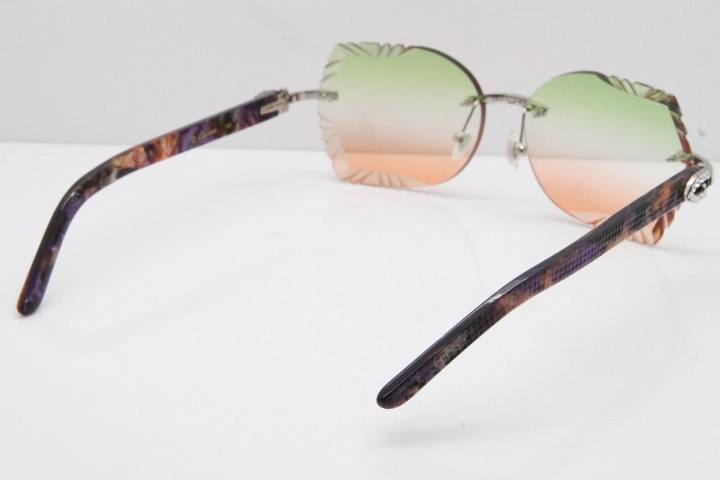 Cartier Rimless T8200762 Big Diamond Purple Aztec Arms Sunglasses In Gold Green Brown Lens