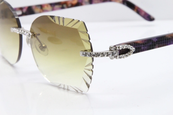 Cartier Rimless T8200762 Big Diamond Purple Aztec Arms Sunglasses In Gold Brown Lens