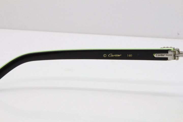 Cartier Rimless T8200762 Big Diamond Black Inside Green Aztec Arms Sunglasses In Gold Brown Lens 