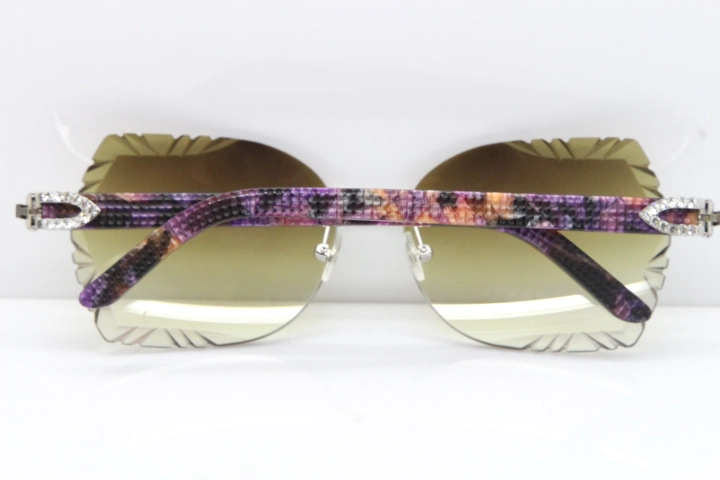 Cartier Rimless T8200762 Big Diamond Purple Aztec Arms Sunglasses In Gold Brown Lens