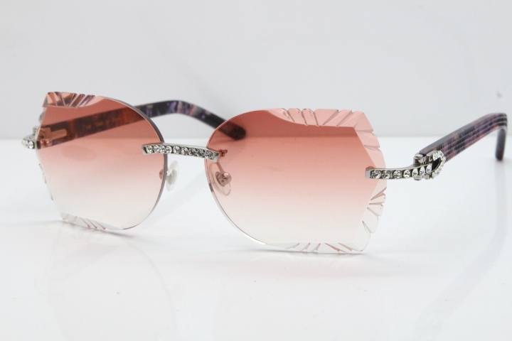 Cartier Rimless T8200762 Big Diamond Purple Aztec Arms Sunglasses In Gold Pink Lens