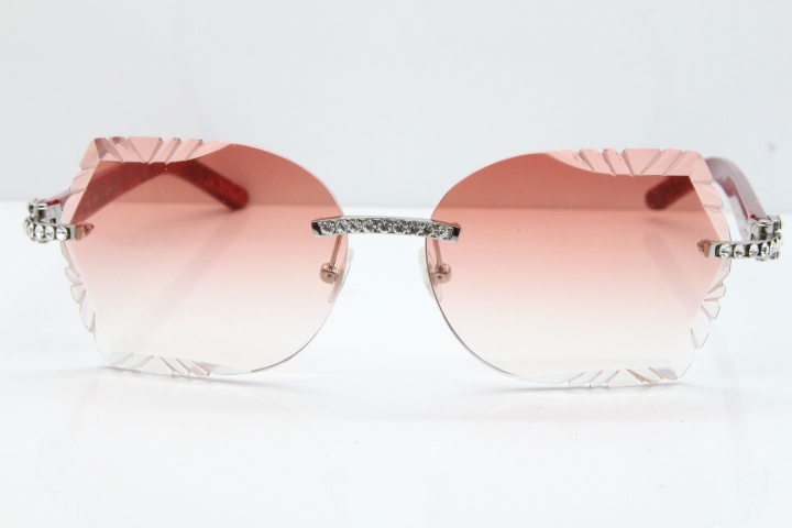 Cartier Rimless T8200762 Big Diamond Marble Red Aztec Arms Sunglasses In Gold Pink Lens