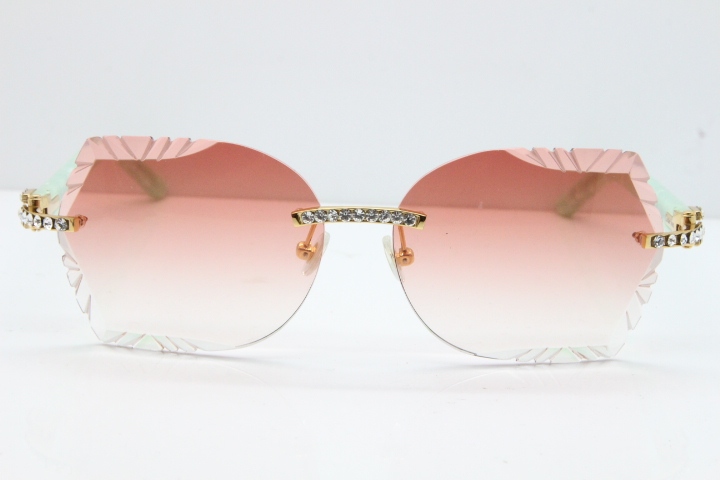 Cartier Rimless T8200762 Big Diamond Marble Green Aztec Arms Sunglasses In Gold Pink Lens