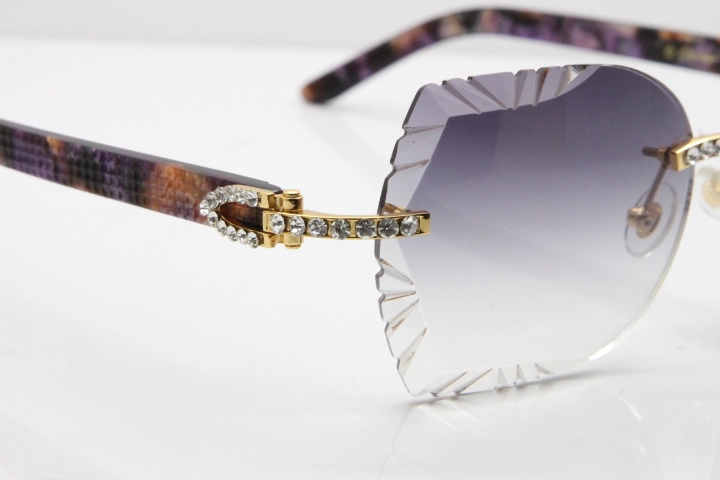 Cartier Rimless T8200762 Big Diamond Purple Aztec Arms Sunglasses In Gold Gray Lens