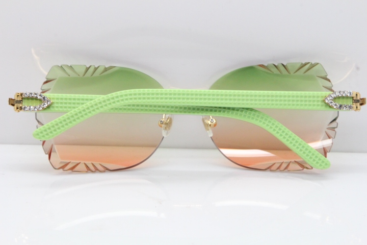 Cartier Rimless T8200762 Big Diamond Black Inside Green Aztec Arms Sunglasses In Gold Green Brown Lens