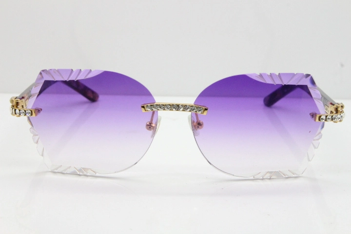 Cartier Rimless T8200762 Big Diamond Purple Aztec Arms Sunglasses In Gold Purple Lens