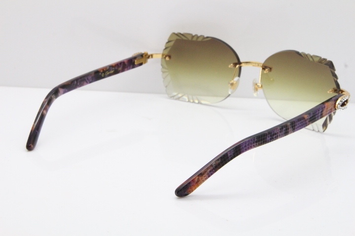 Cartier Rimless T8200762 Big Diamond Purple Aztec Arms Sunglasses In Gold Brown Lens