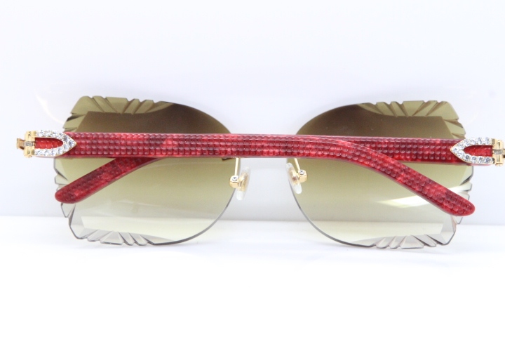 Cartier Rimless T8200762 Big Diamond Marble Red Aztec Arms Sunglasses In Gold Brown Lens