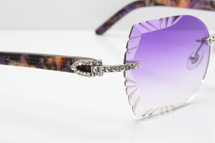 Cartier Rimless T8200762 Big Diamond Purple Aztec Arms Sunglasses In Gold Purple Lens