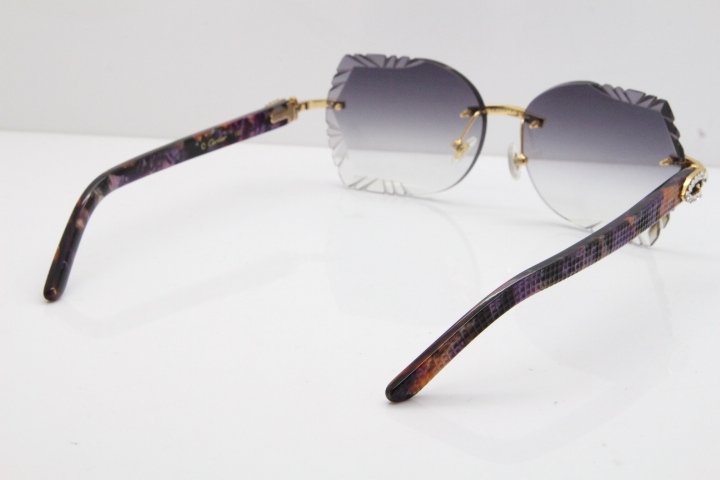 Cartier Rimless T8200762 Big Diamond Purple Aztec Arms Sunglasses In Gold Gray Lens