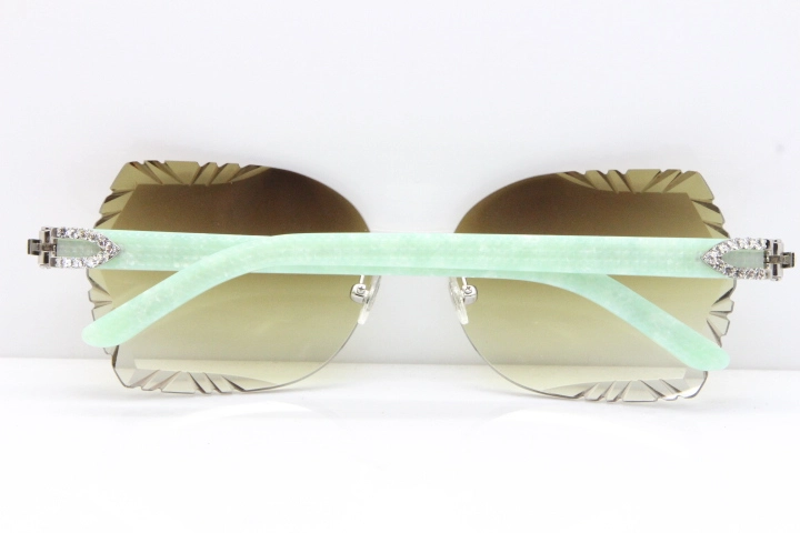 Cartier Rimless T8200762 Big Diamond Marble Green Aztec Arms Sunglasses In Gold Pink Lens