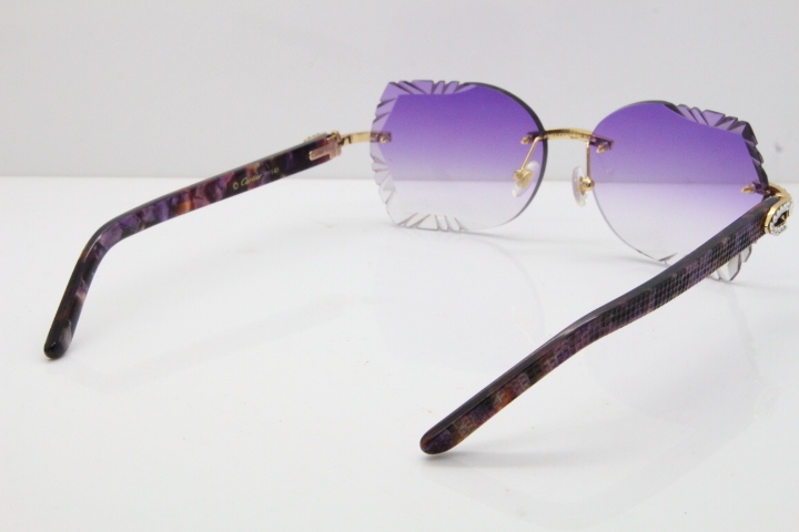 Cartier Rimless T8200762 Big Diamond Purple Aztec Arms Sunglasses In Gold Purple Lens