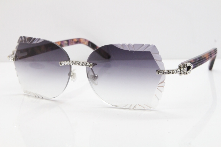 Cartier Rimless T8200762 Big Diamond Purple Aztec Arms Sunglasses In Gold Gray Lens