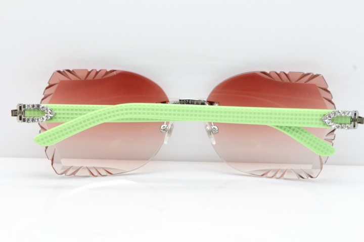 Cartier Rimless T8200762 Big Diamond Black Inside Green Aztec Arms Sunglasses In Gold Pink Lens