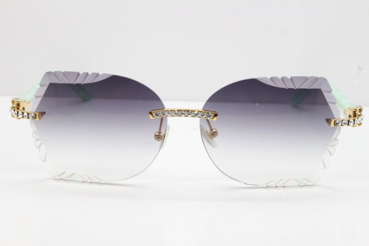 Cartier Rimless T8200762 Big Diamond Marble Green Aztec Arms Sunglasses In Gold Gray Lens