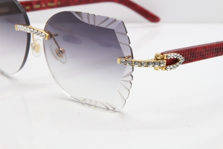 Cartier Rimless T8200762 Big Diamond Marble Red Aztec Arms Sunglasses In Gold Gray Lens